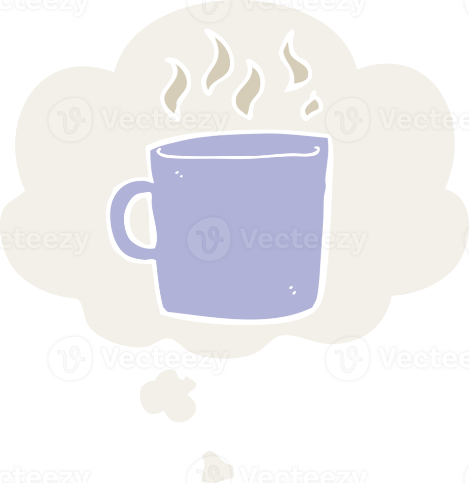 cartoon hot cup of coffee and thought bubble in retro style png