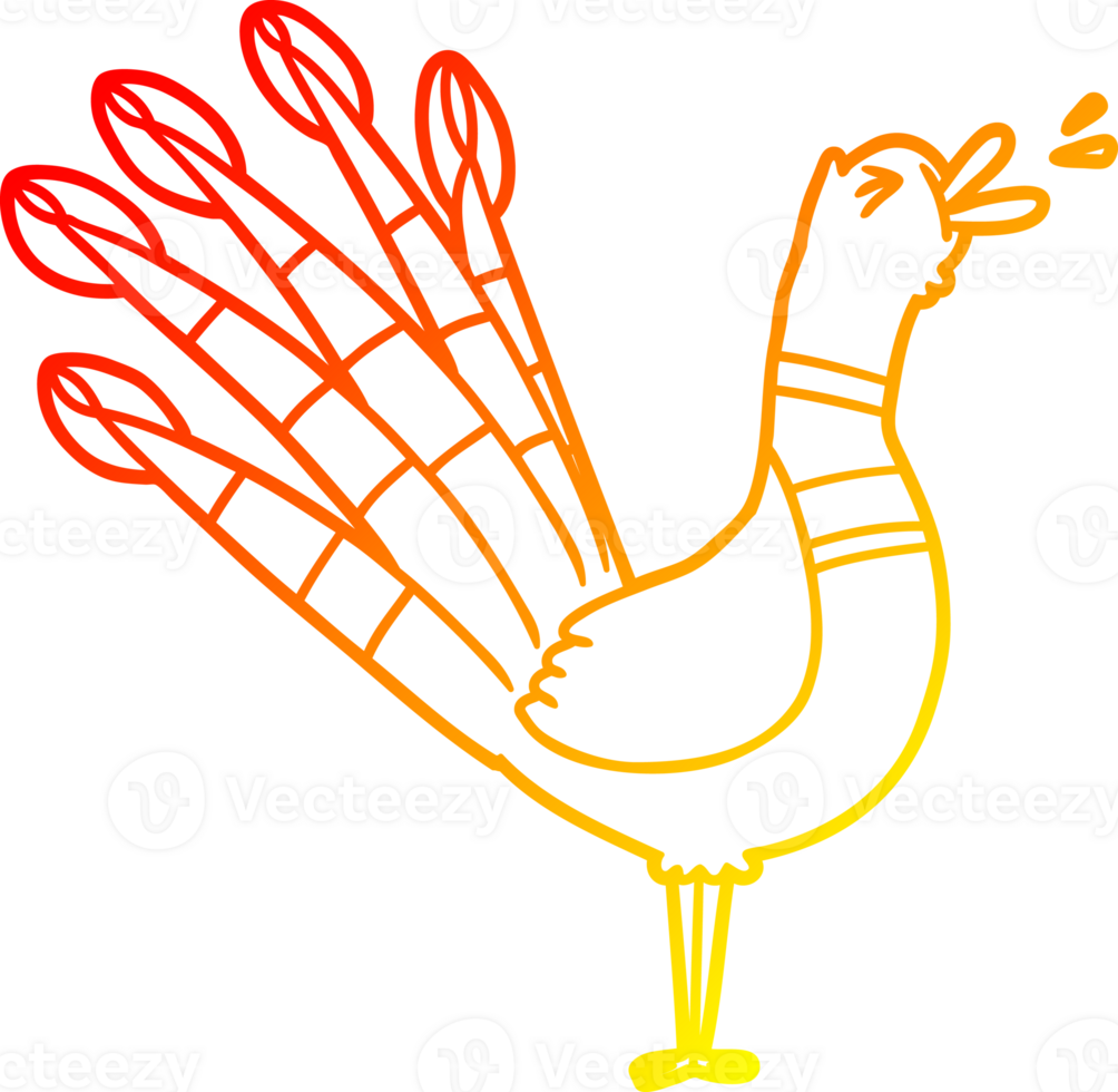 warm gradient line drawing cartoon crowing peacock png