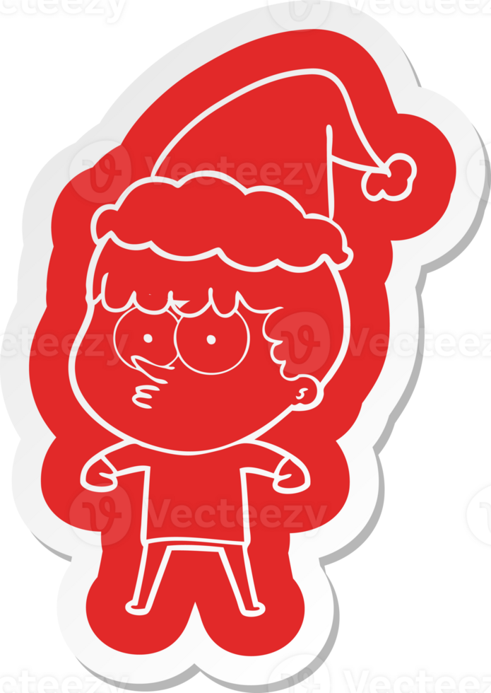 cartoon  sticker of a curious boy wearing santa hat png