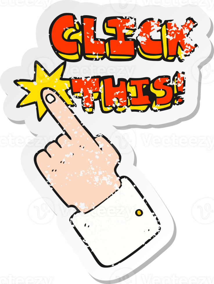retro distressed sticker of a cartoon click this symbol with hand png