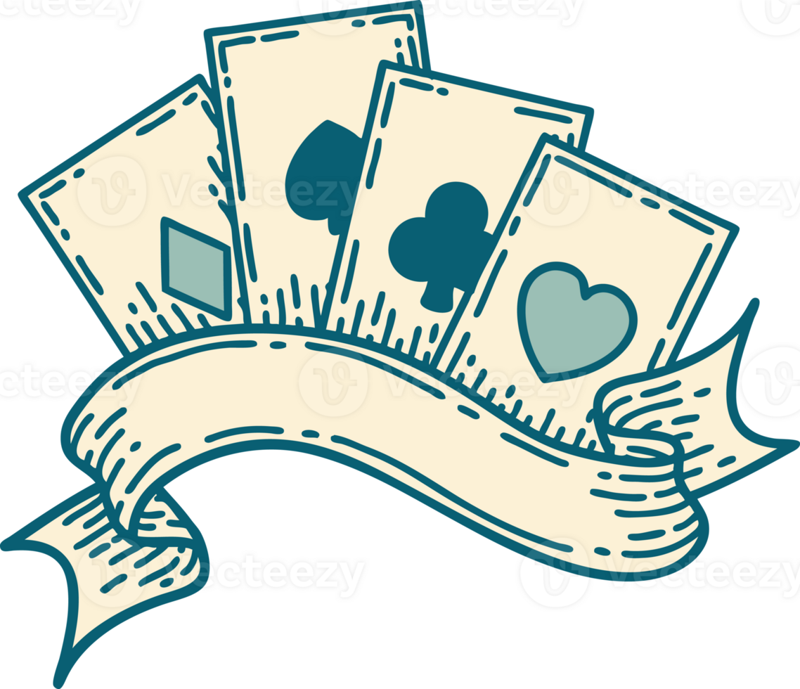 tattoo style icon of cards and banner png
