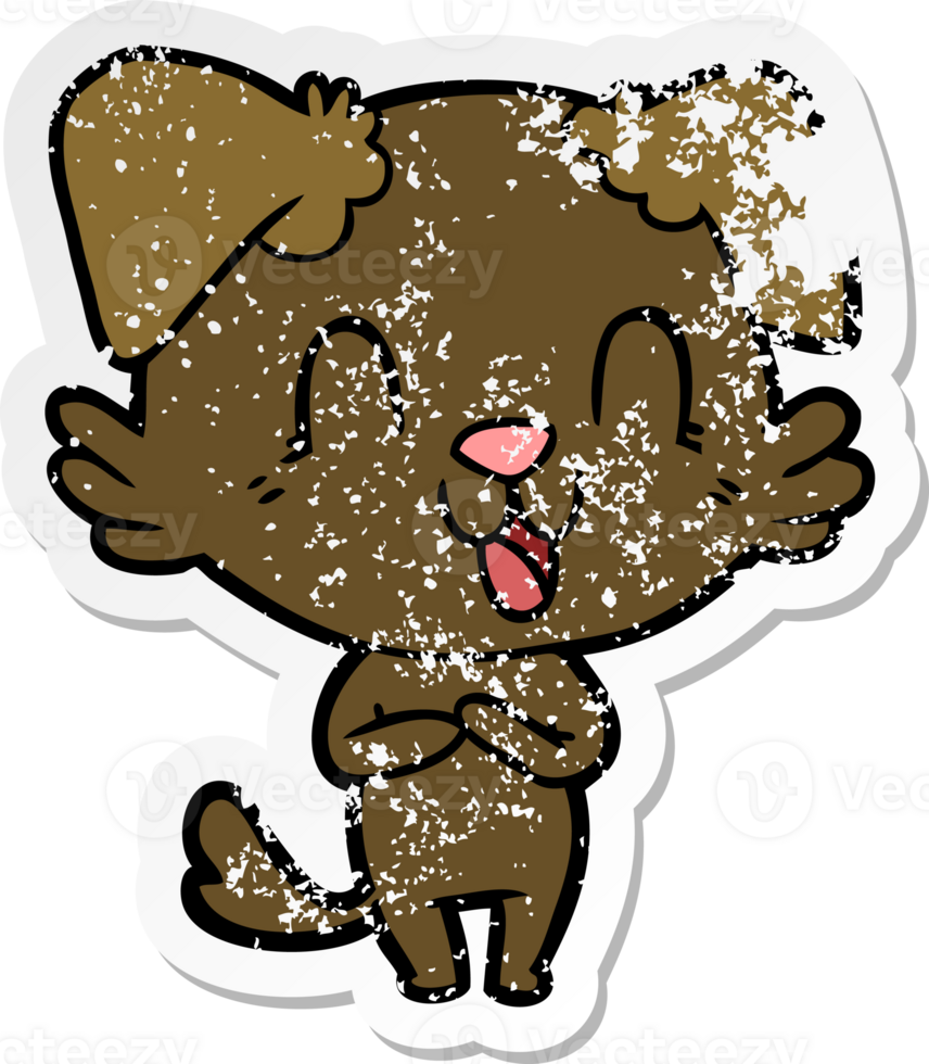 distressed sticker of a laughing cartoon dog png