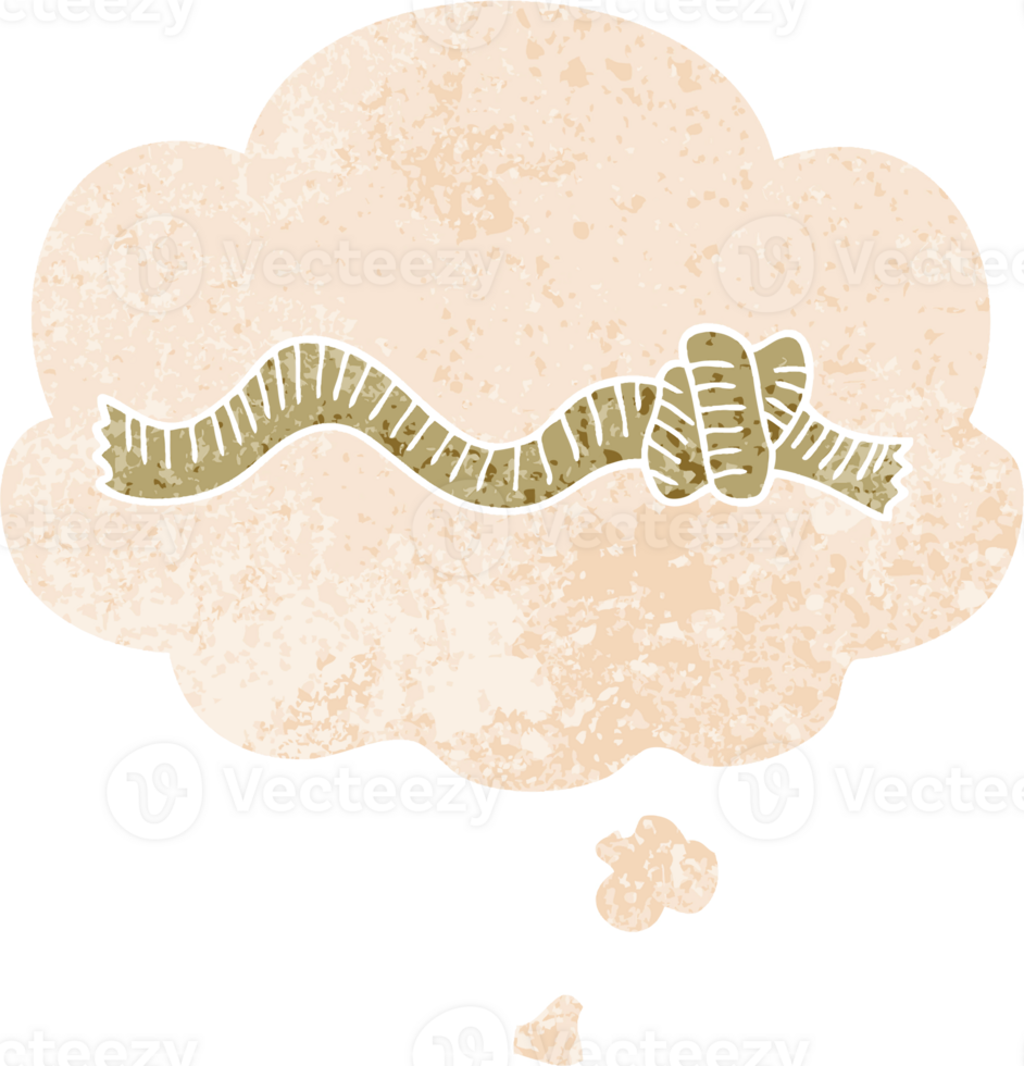 cartoon knotted rope and thought bubble in retro textured style png