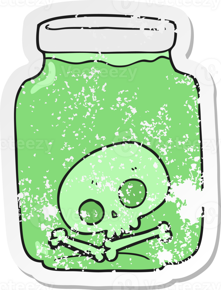 retro distressed sticker of a cartoon jar with skull png