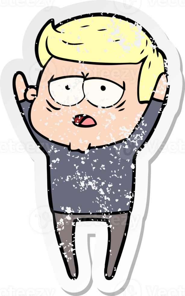 distressed sticker of a cartoon tired man png