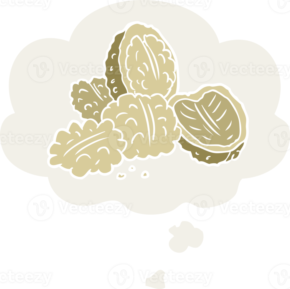 cartoon walnuts and thought bubble in retro style png