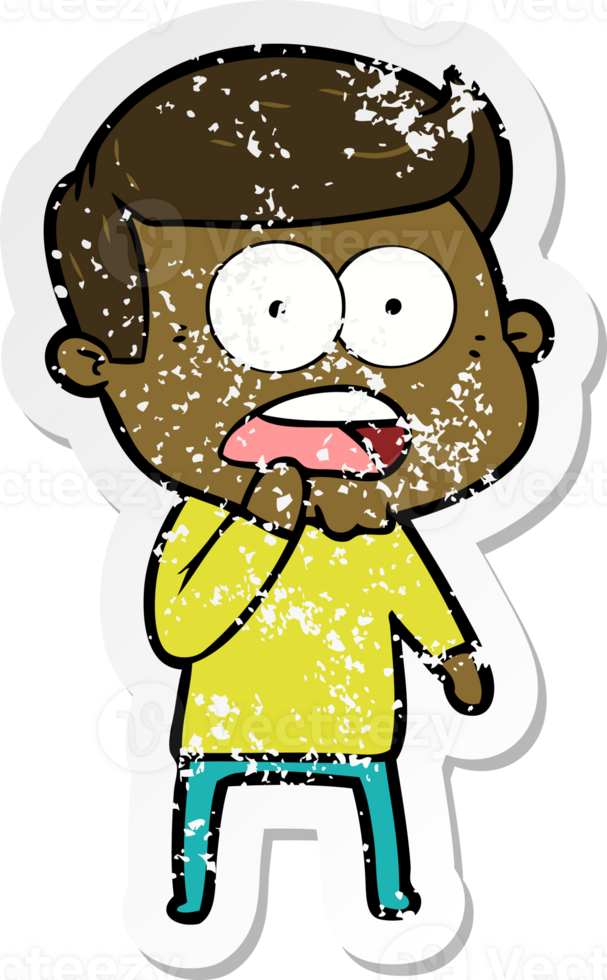 distressed sticker of a cartoon shocked man png