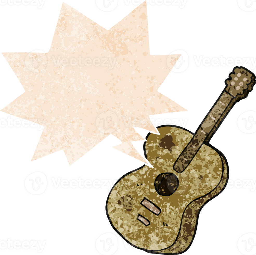 cartoon guitar and speech bubble in retro textured style png