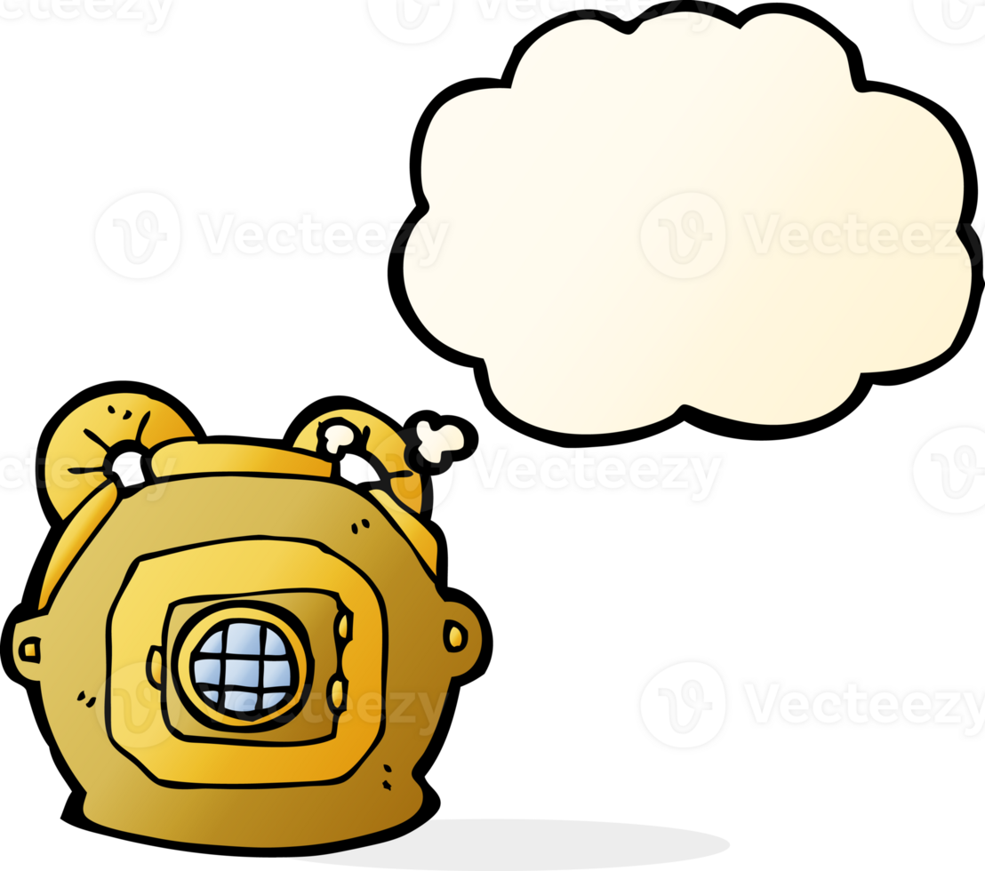 cartoon old deep sea diver helmet with thought bubble png