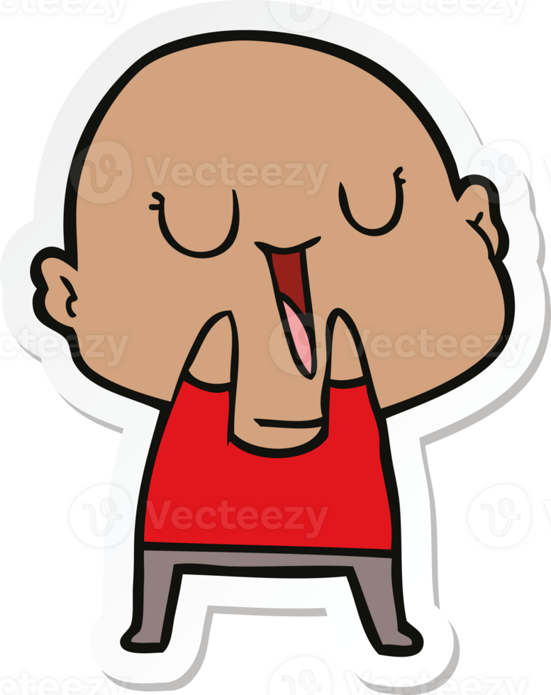 sticker of a happy cartoon bald man png