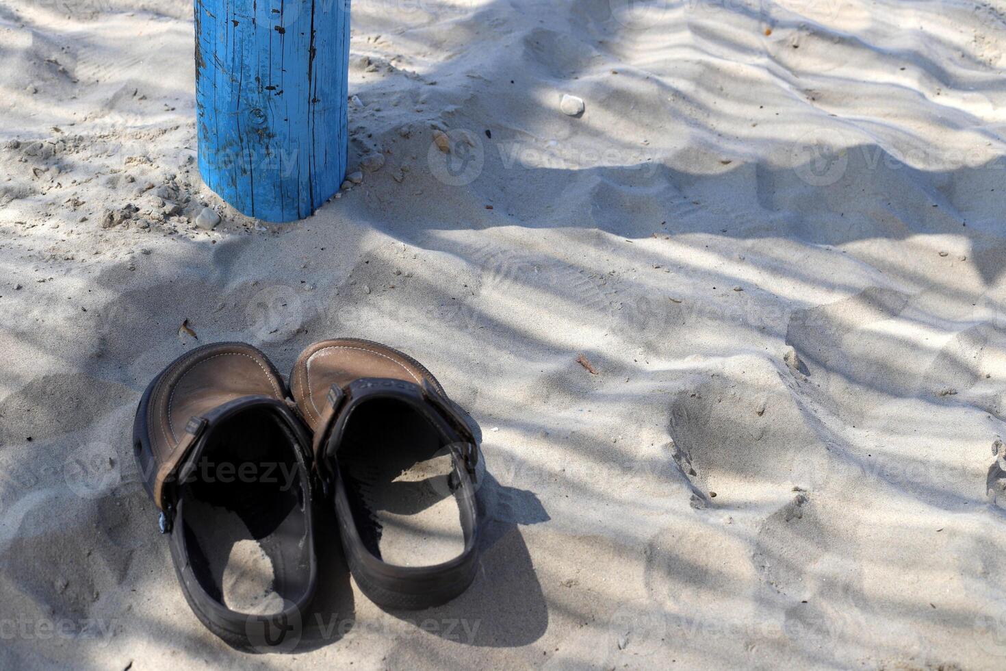 Sandy beach on the shores of the Mediterranean Sea in northern Israel. photo