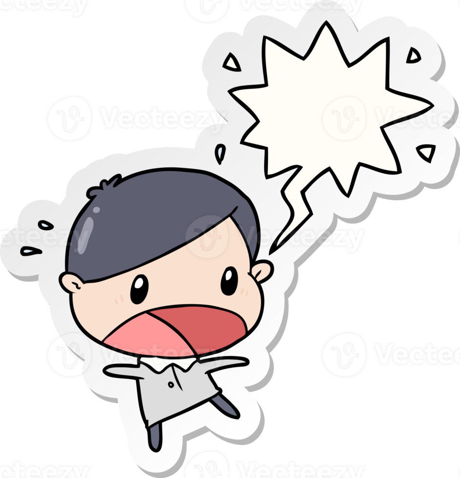 cute cartoon shocked man and speech bubble sticker png