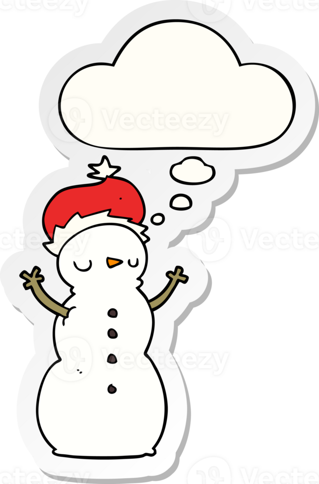 cartoon snowman and thought bubble as a printed sticker png