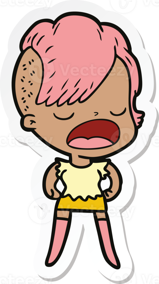 sticker of a cartoon cool hipster girl talking png