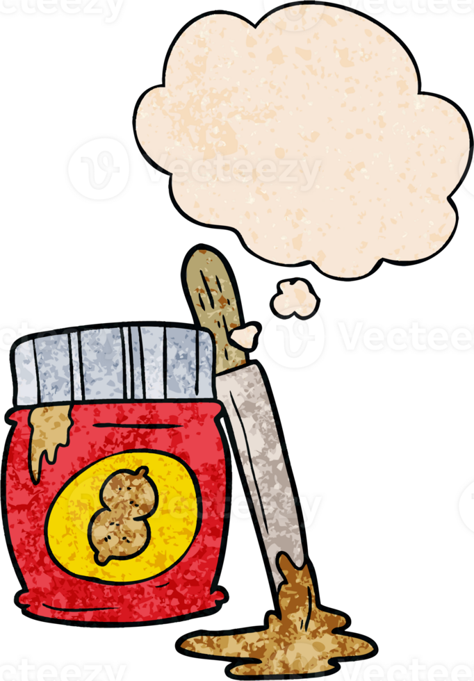 cartoon peanut butter and thought bubble in grunge texture pattern style png