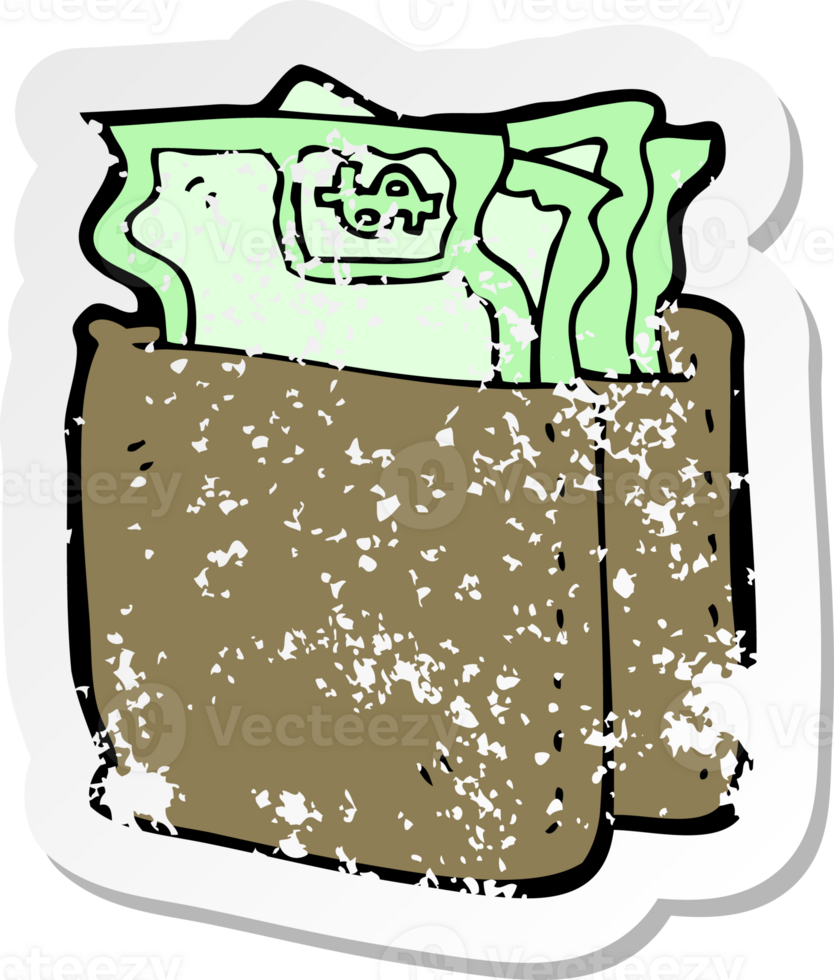 retro distressed sticker of a cartoon wallet full of cash png