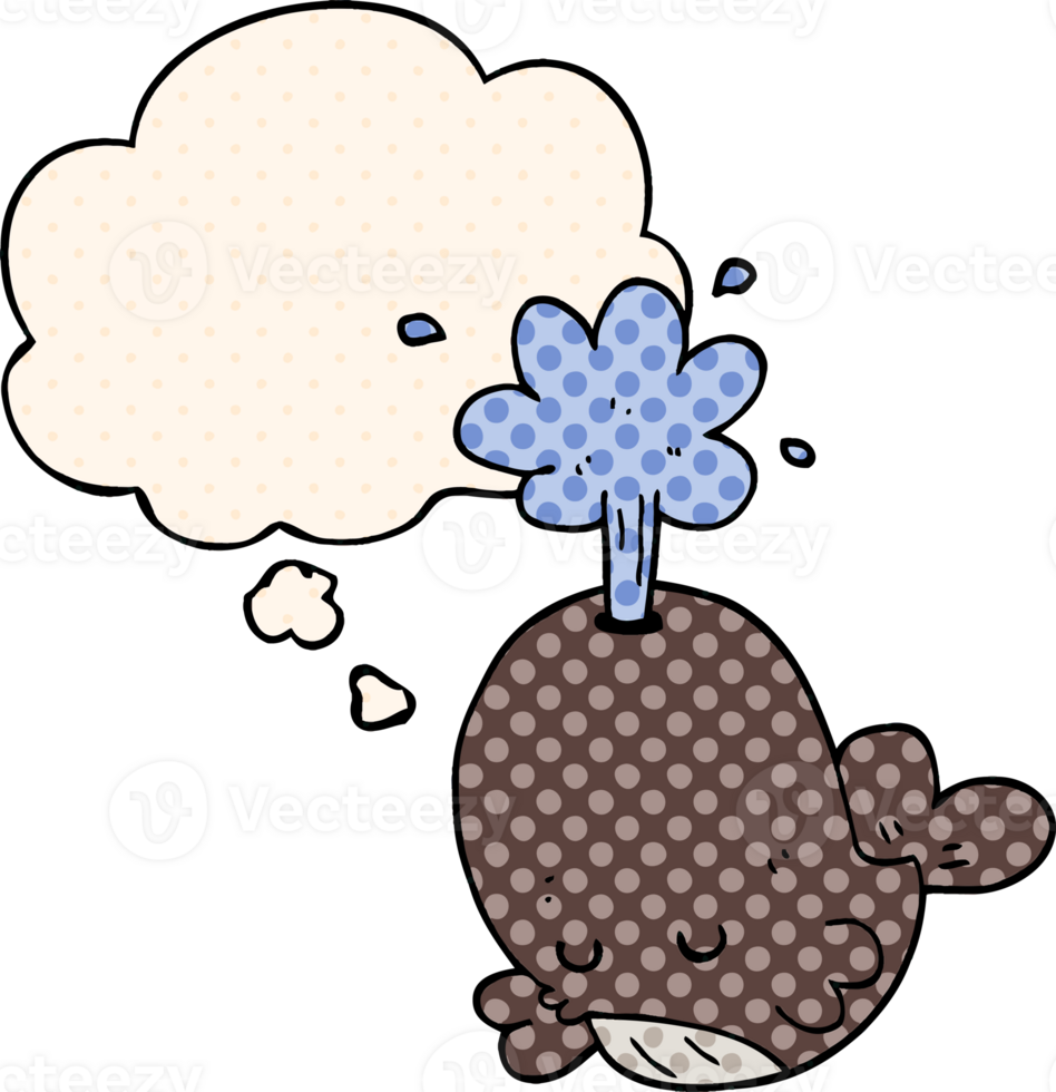 cartoon spouting whale and thought bubble in comic book style png