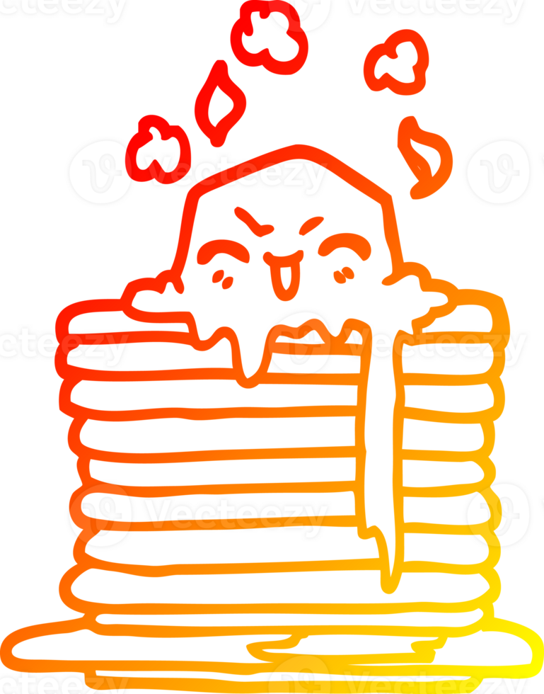 warm gradient line drawing cartoon butter melting on pancakes png