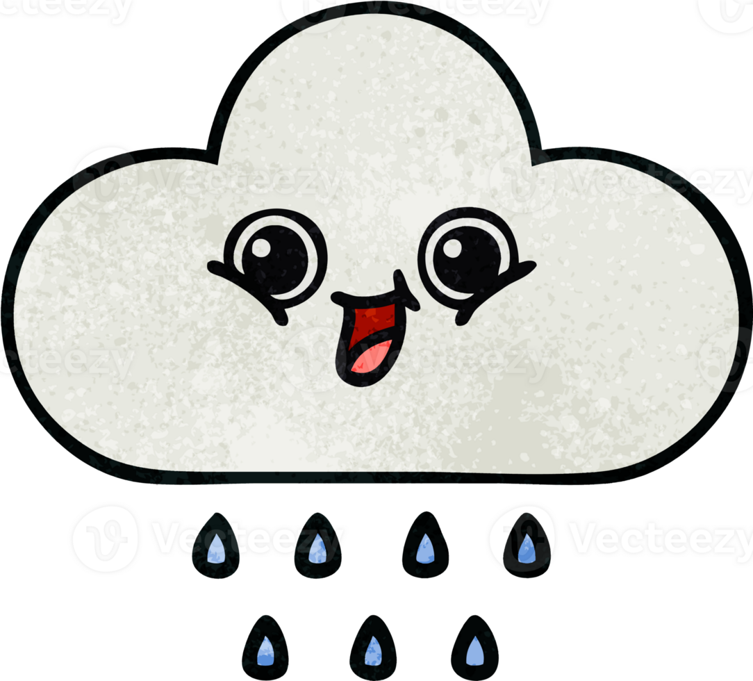 retro grunge texture cartoon rain cloud png