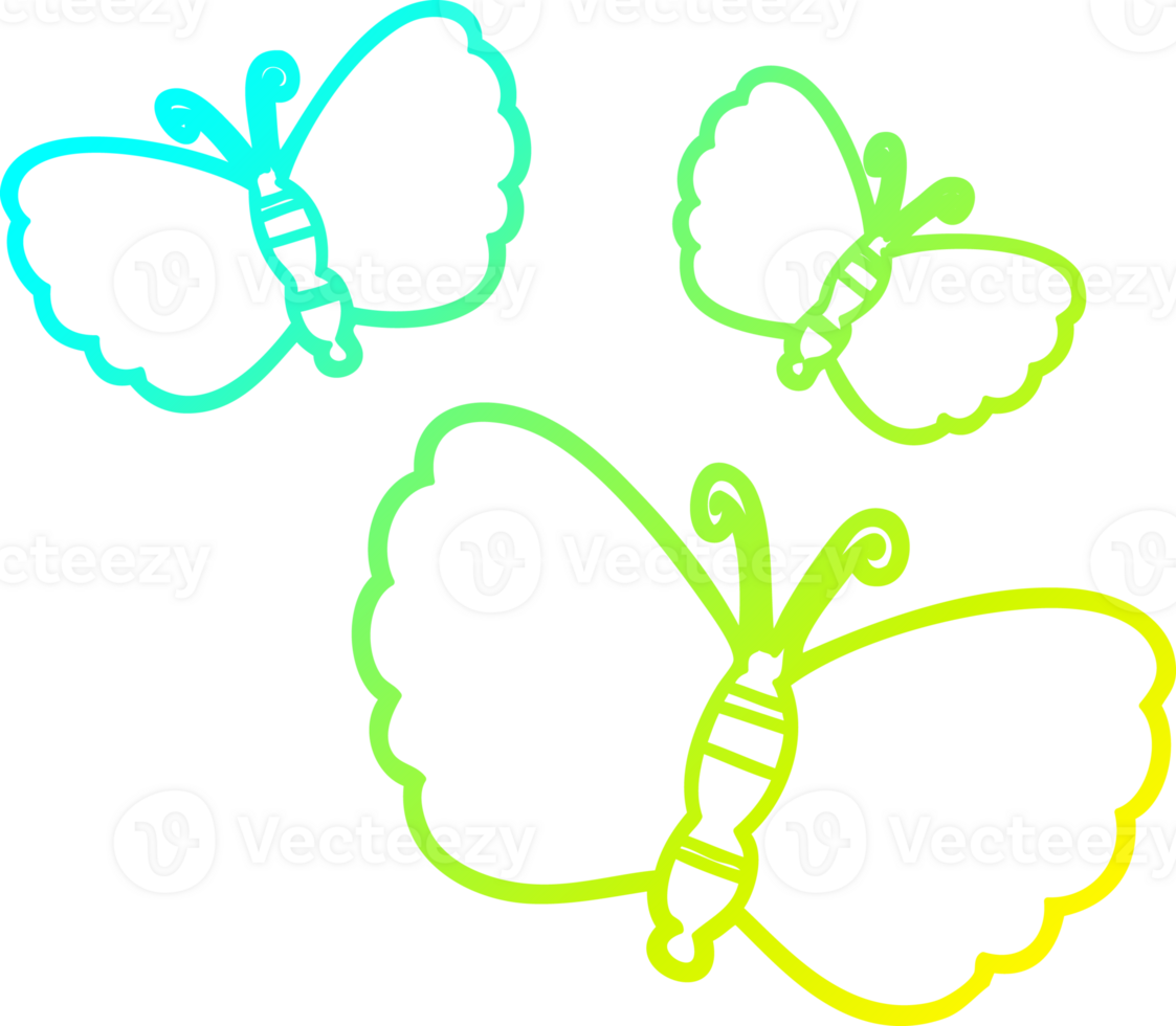 cold gradient line drawing cartoon butterflies png
