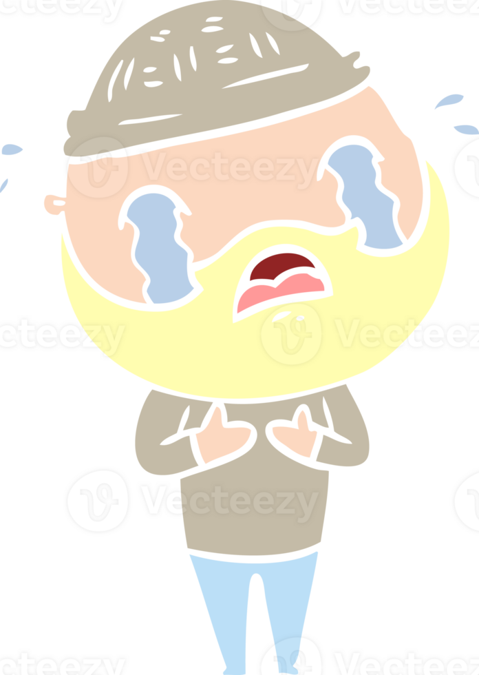 flat color style cartoon bearded man crying png