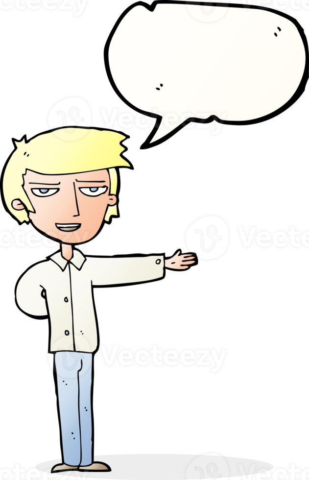 cartoon man gesturing welcome with speech bubble png
