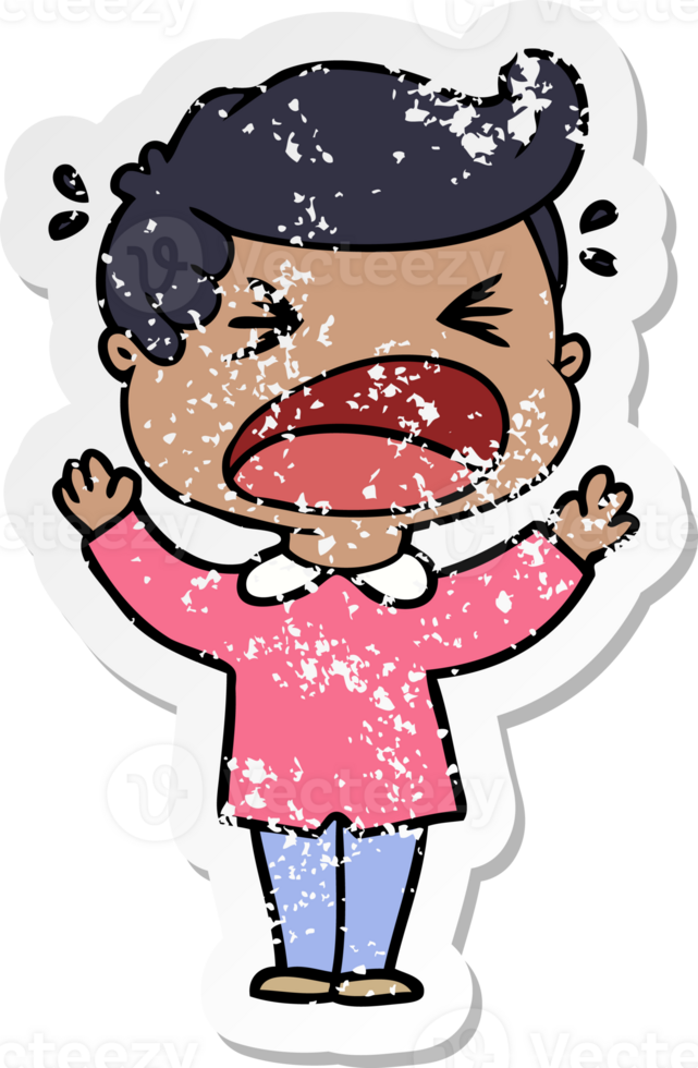 distressed sticker of a cartoon shouting man png