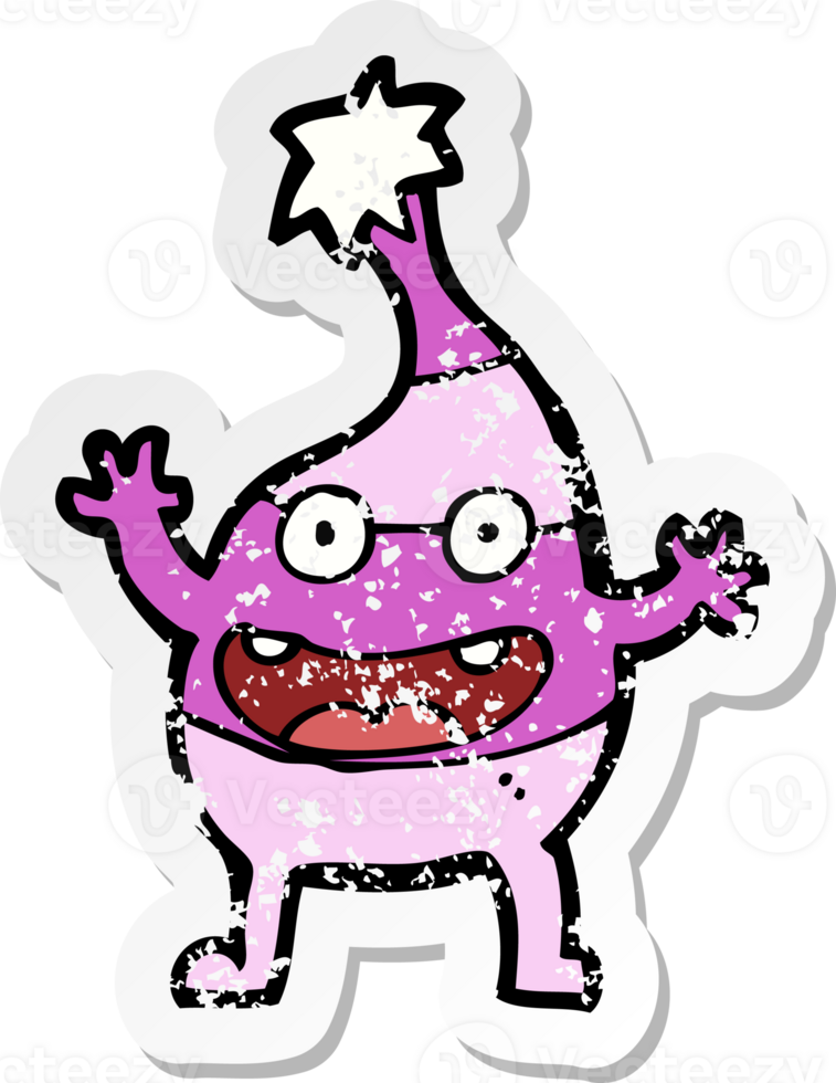 retro distressed sticker of a cartoon funny creature png