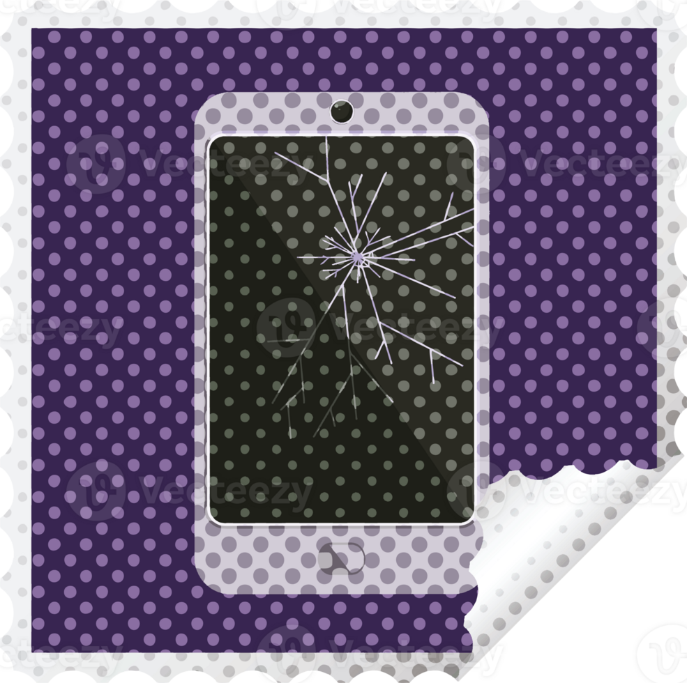 cracked screen cell phone graphic png illustration square sticker stamp