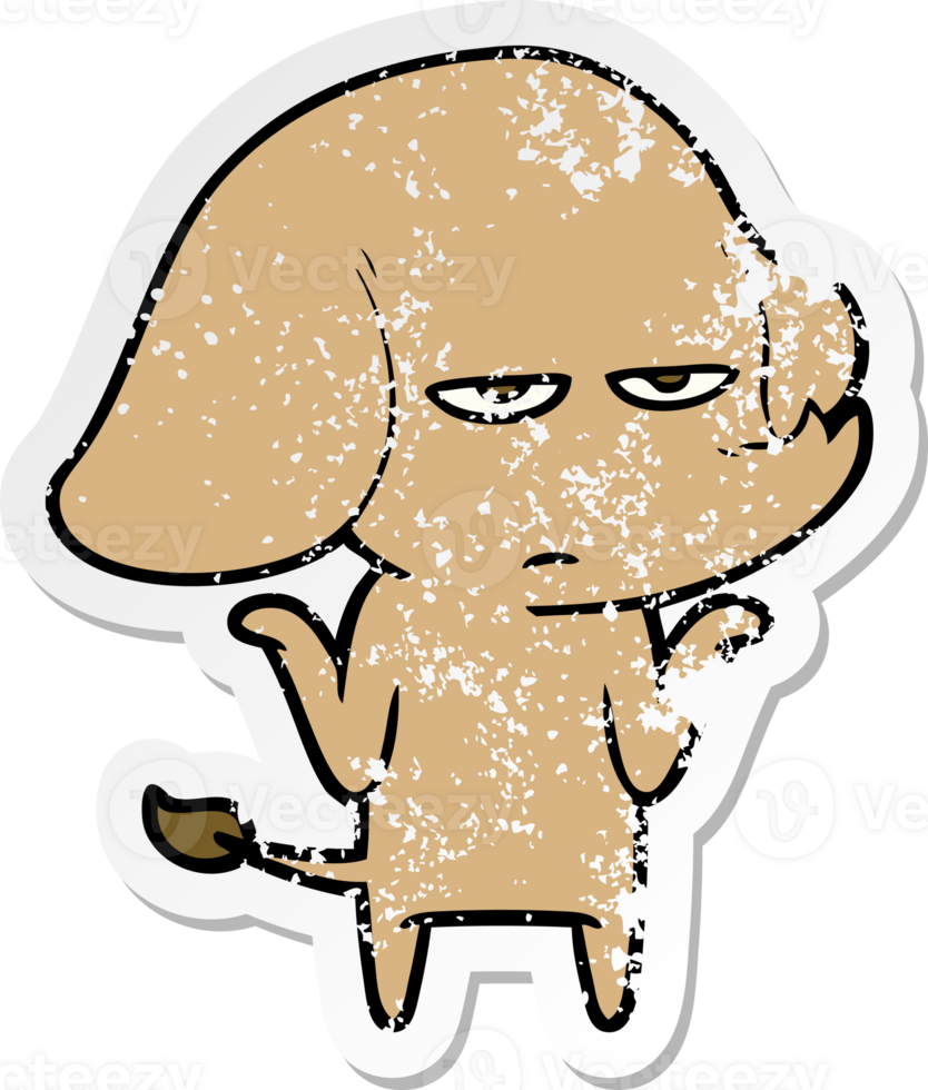distressed sticker of a annoyed cartoon elephant png