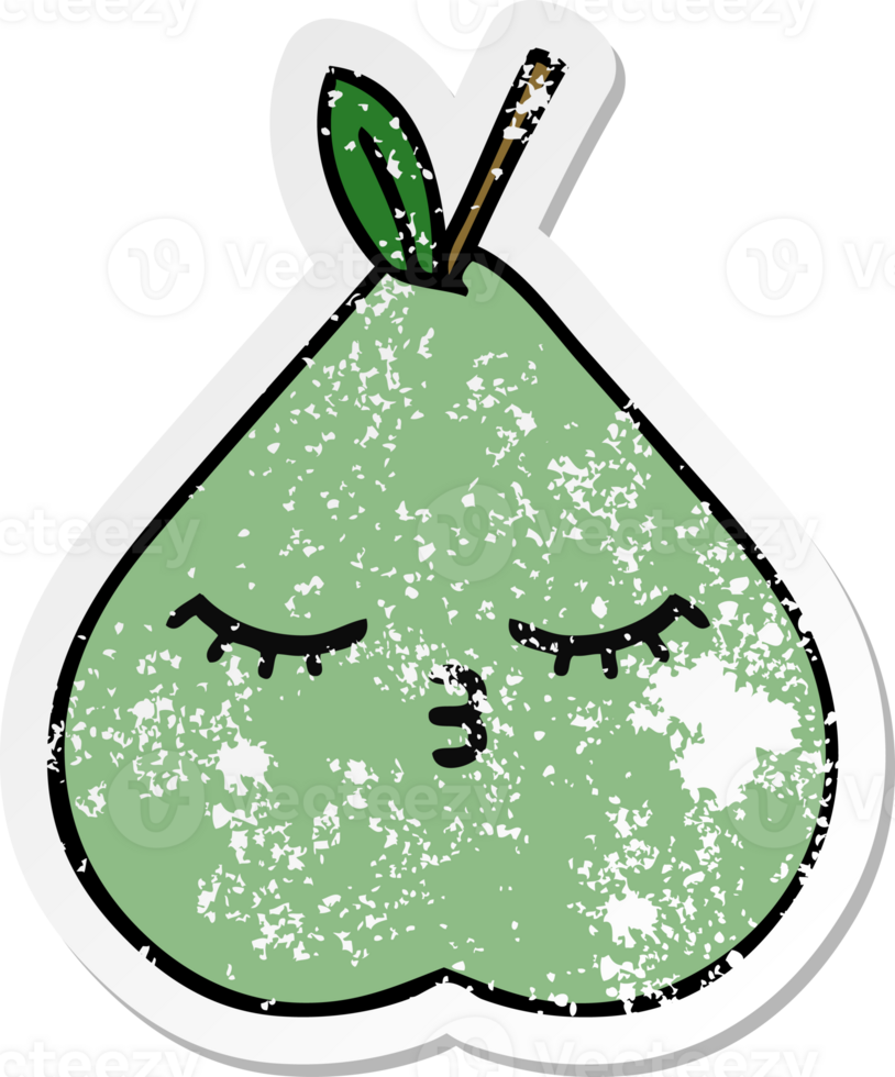 distressed sticker of a cute cartoon green pear png