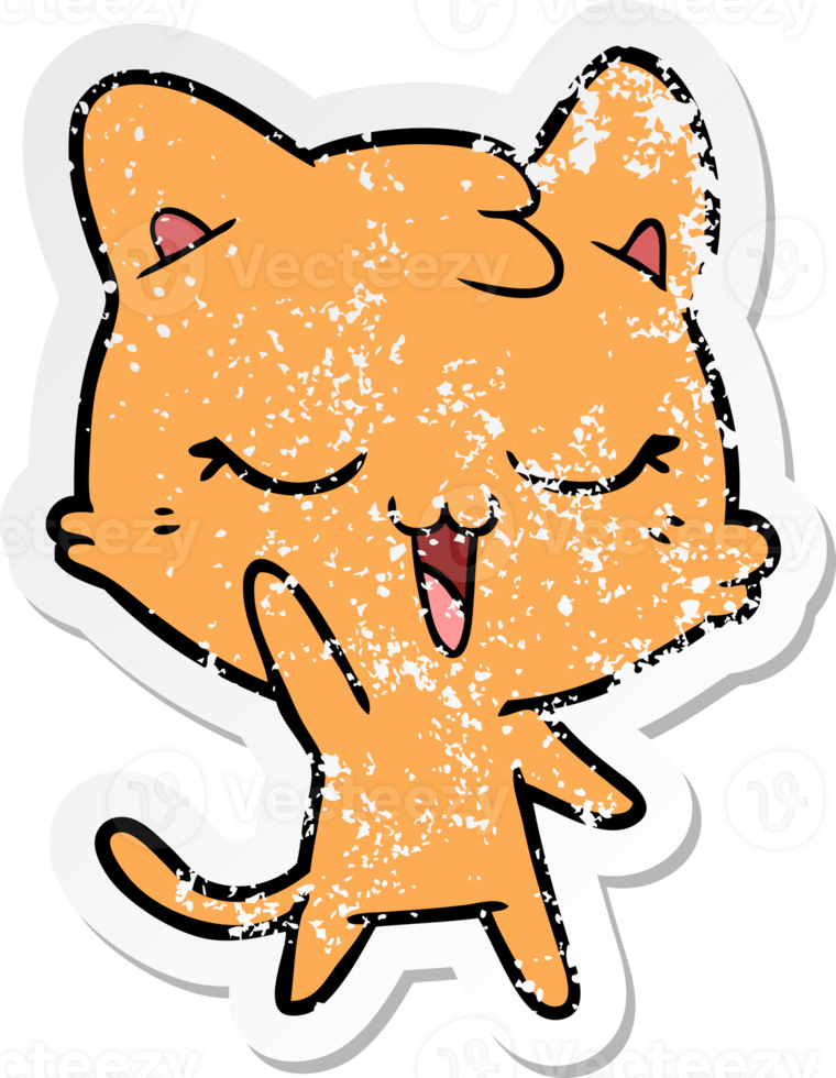 distressed sticker of a happy cartoon cat png