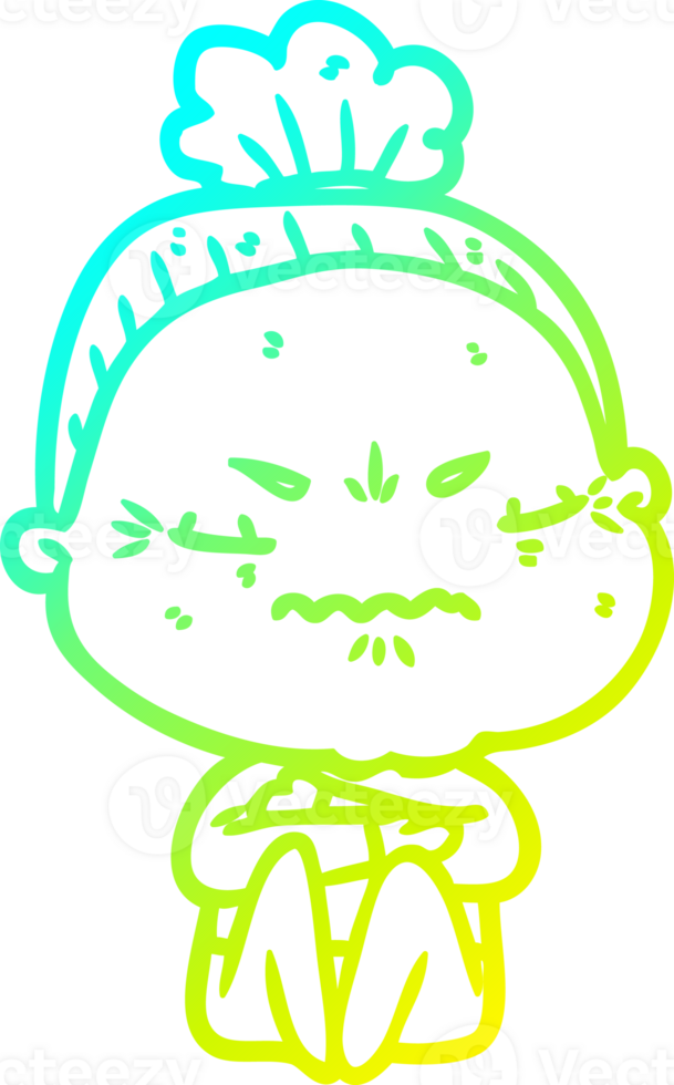 cold gradient line drawing cartoon annoyed old lady png
