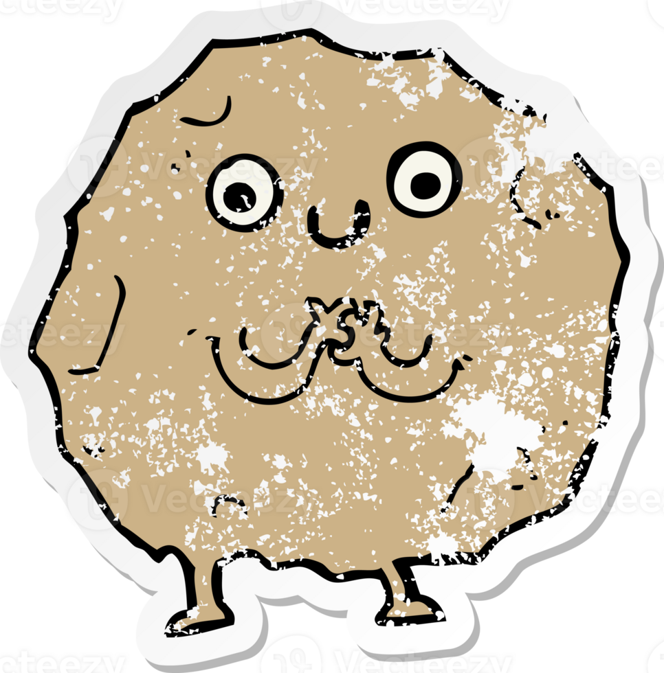 distressed sticker of a cartoon rock character png