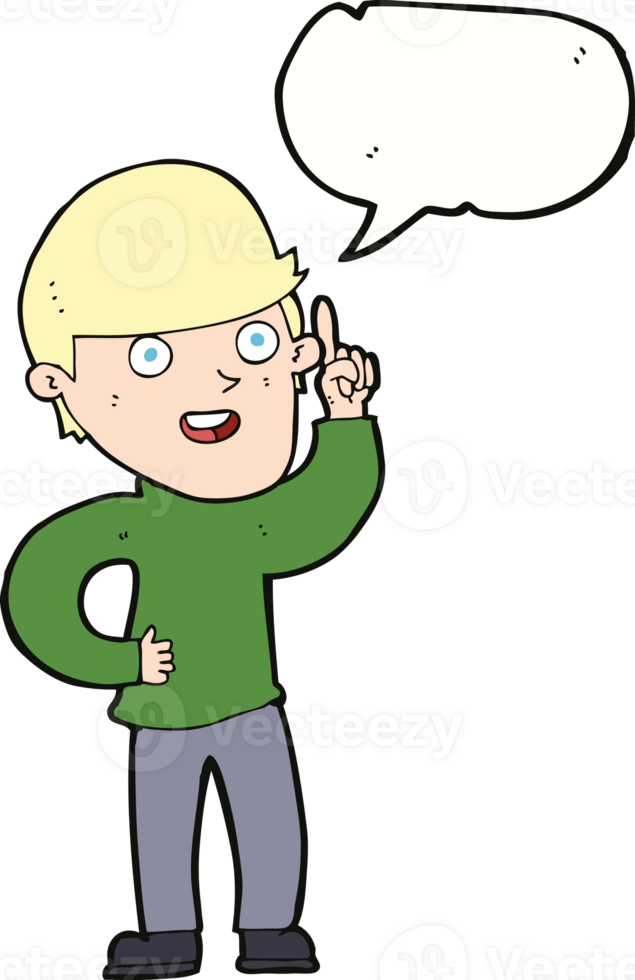 cartoon boy with idea with speech bubble png