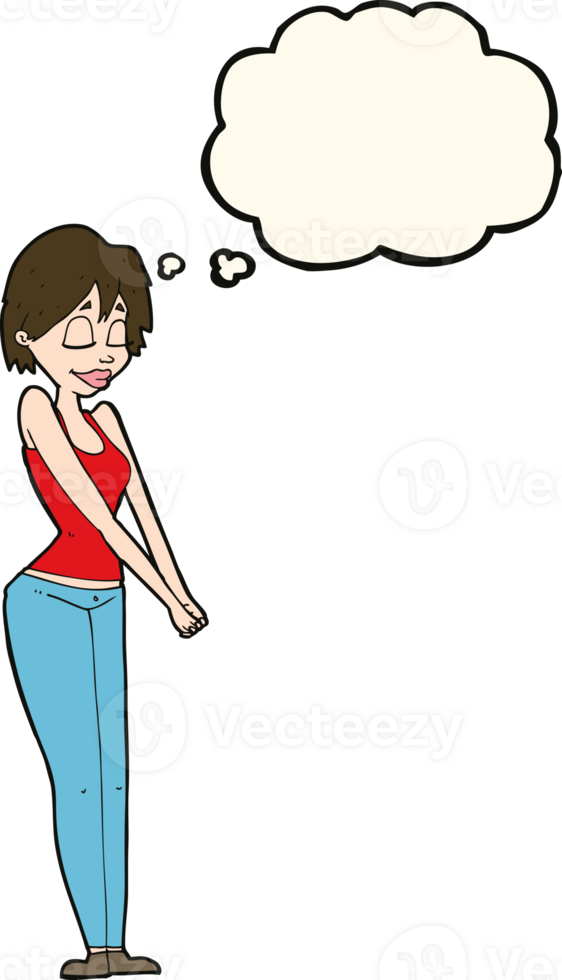 cartoon content woman with thought bubble png