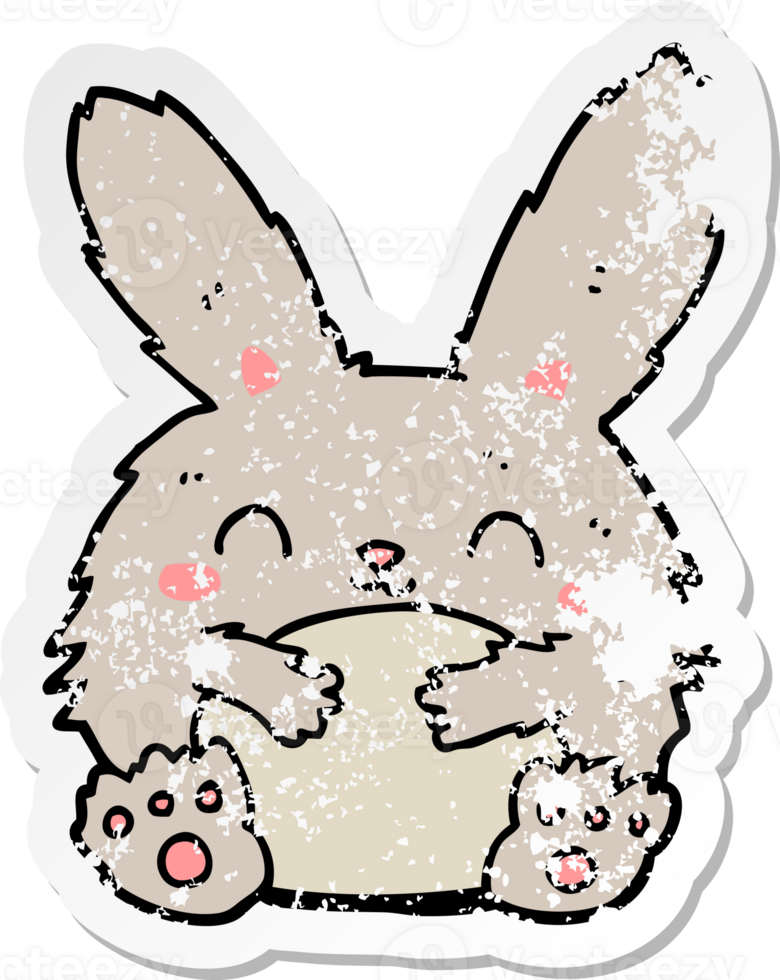 distressed sticker of a cute cartoon rabbit png