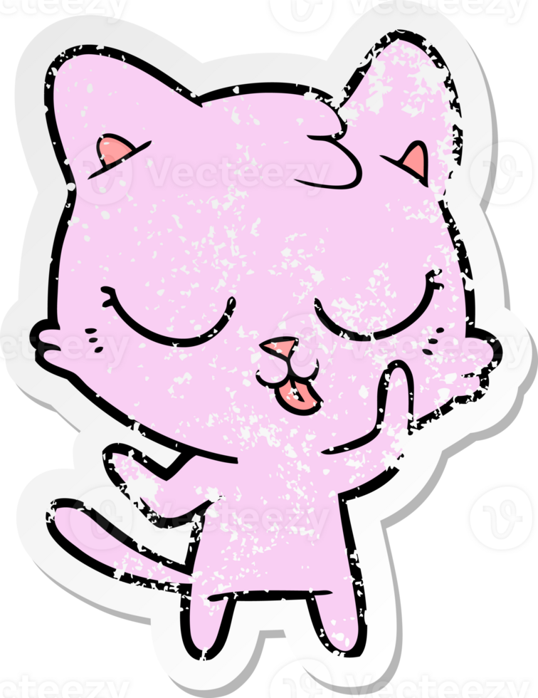 distressed sticker of a cartoon cat png