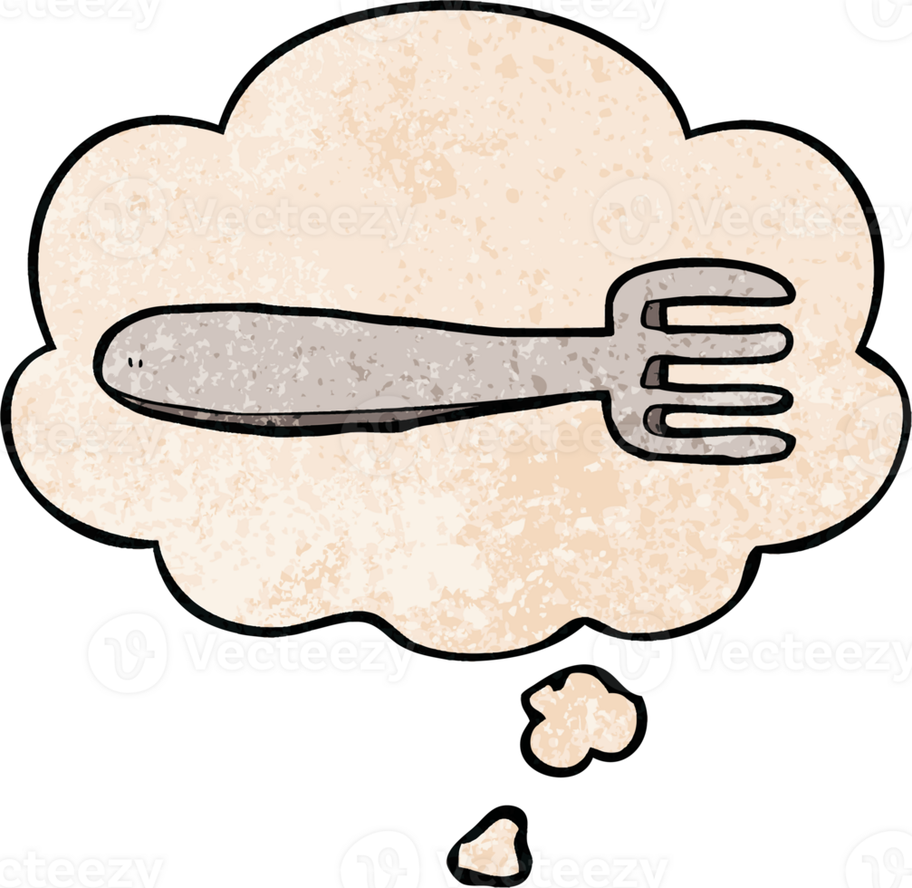 cartoon fork and thought bubble in grunge texture pattern style png