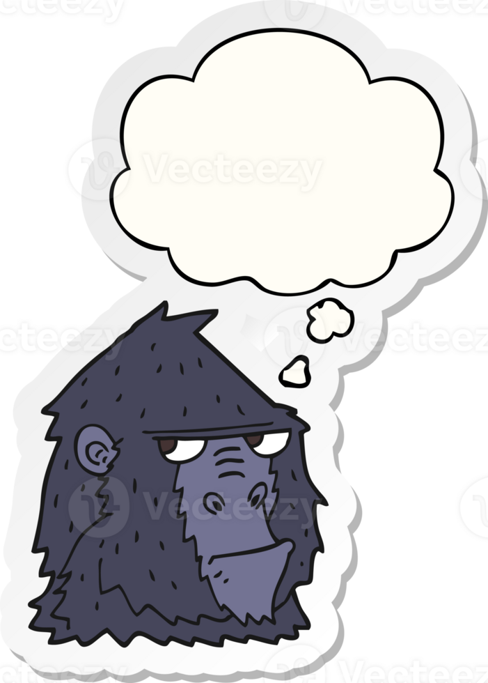cartoon gorilla and thought bubble as a printed sticker png