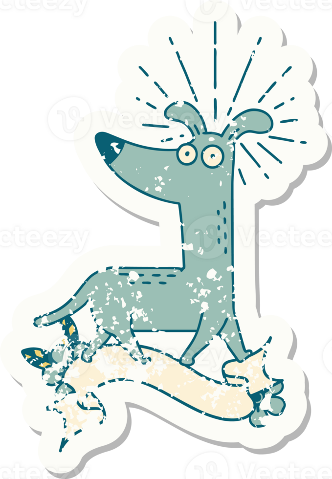 grunge sticker of tattoo style surprised dog png