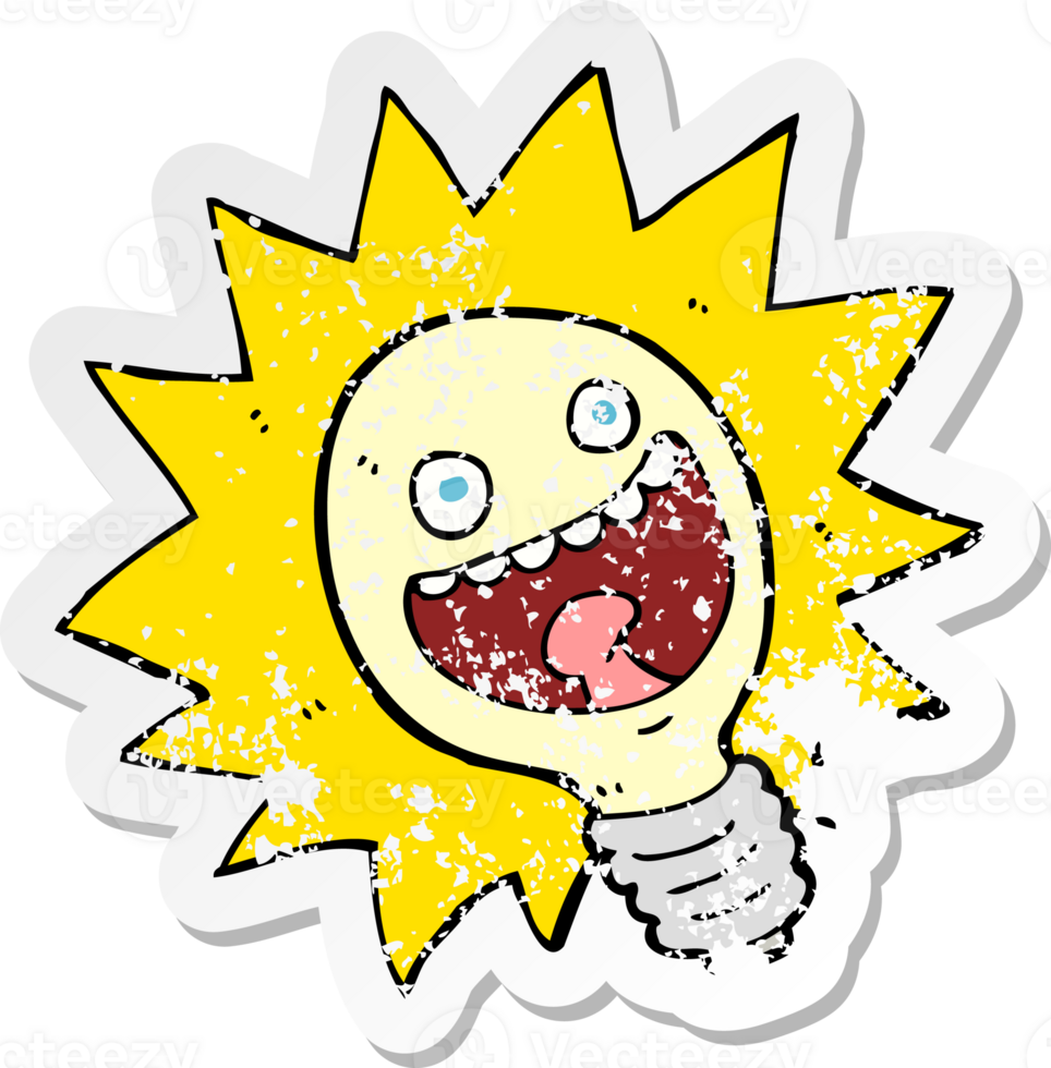 retro distressed sticker of a cartoon lightbulb png