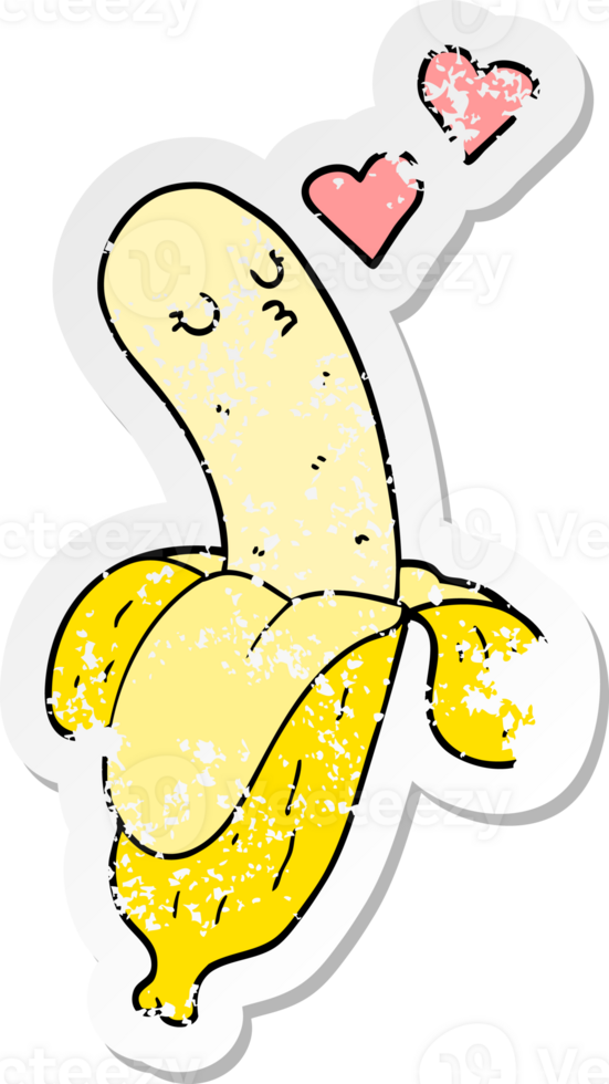 distressed sticker of a cartoon banana in love png