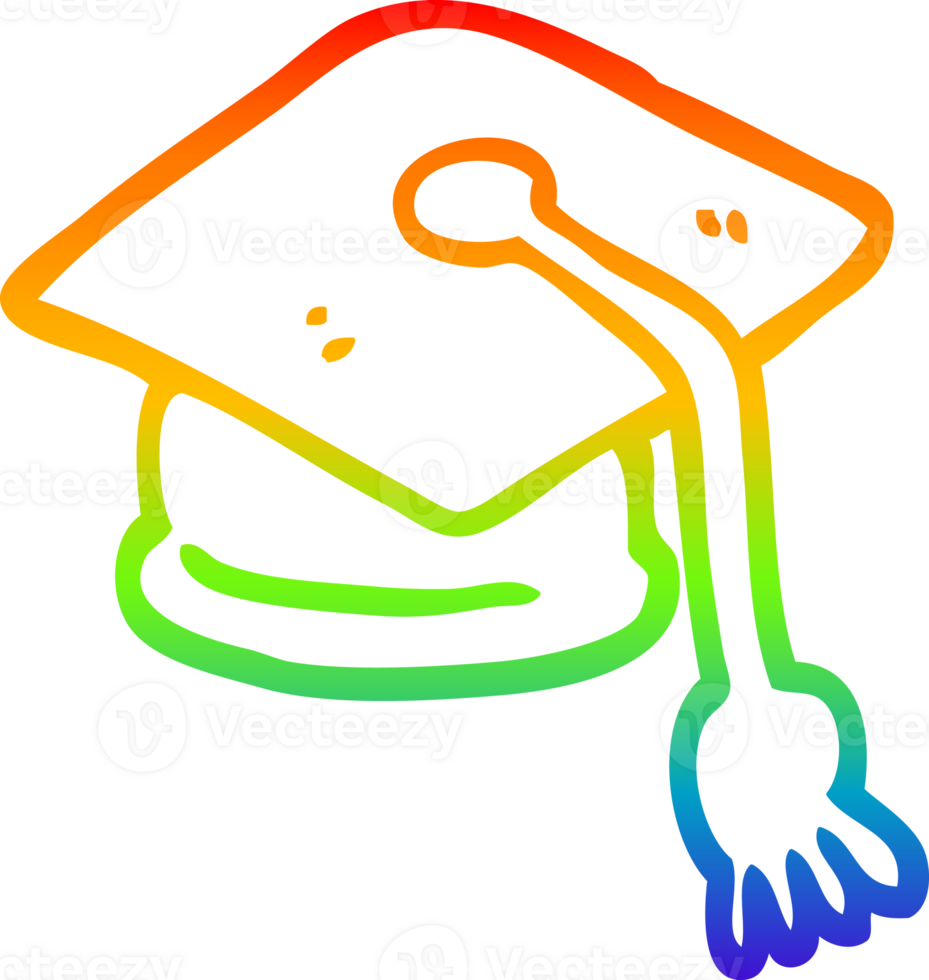 rainbow gradient line drawing cartoon graduation hat png