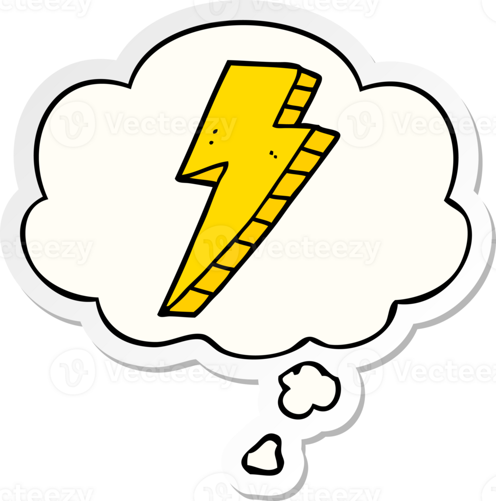 cartoon lightning bolt and thought bubble as a printed sticker png