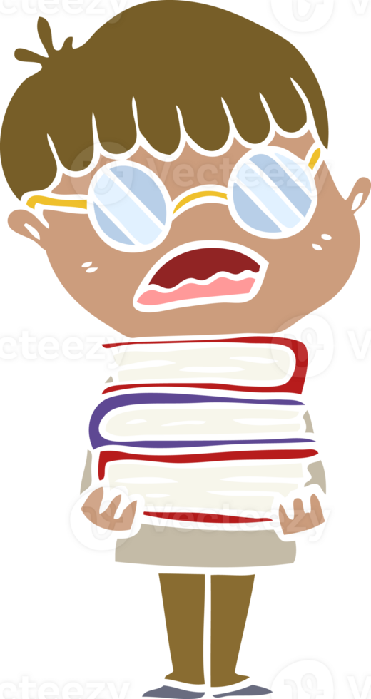 flat color style cartoon boy with books wearing spectacles png