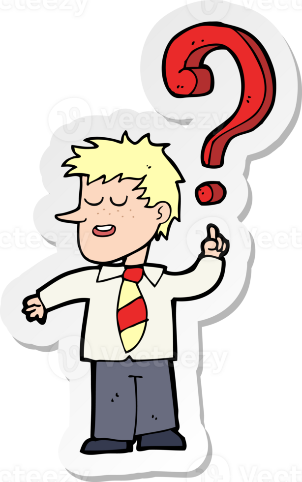 sticker of a cartoon school boy with question png
