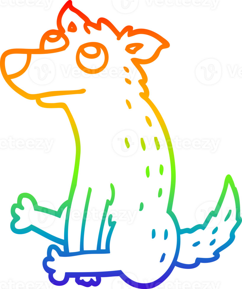 rainbow gradient line drawing cartoon dog sitting png