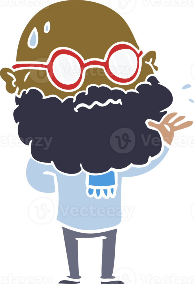 flat color style cartoon worried man with beard and spectacles png