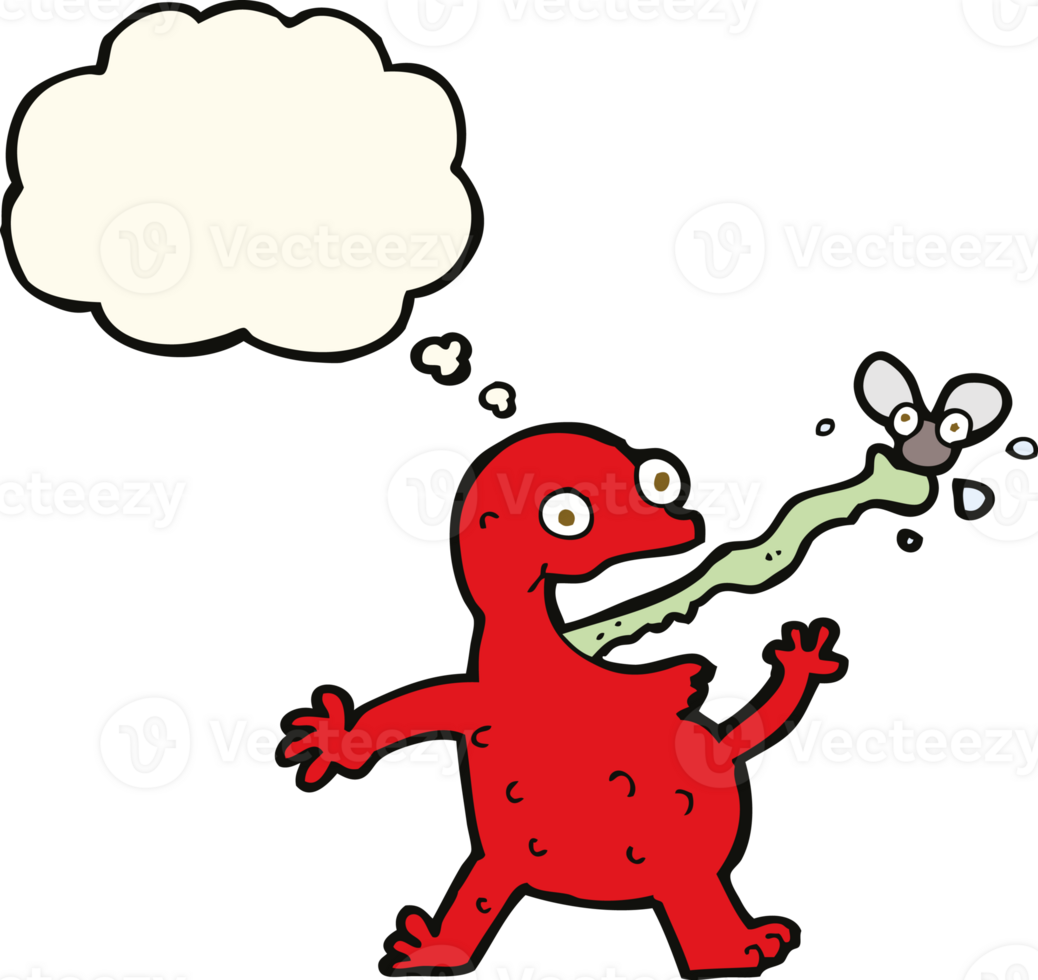 cartoon frog catching fly with thought bubble png